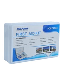 An image of a portable first aid kit, equipped with essential items for immediate medical assistance.
